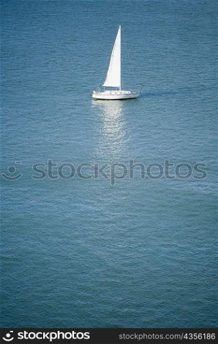 High angle view of a yacht in the sea