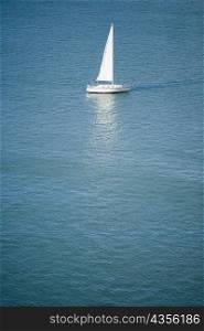 High angle view of a yacht in the sea