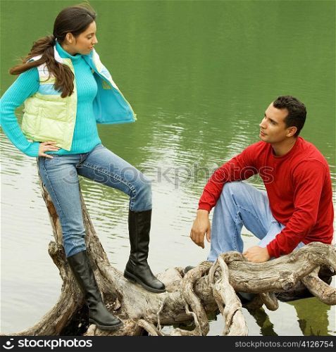 High angle view of a young couple looking at each other