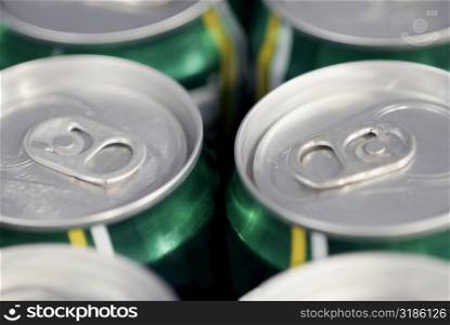 High angle view of an array of beer cans