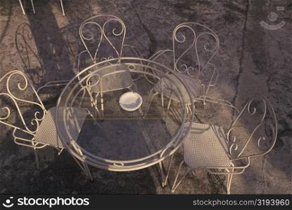 High angle view of an ashtray on the table