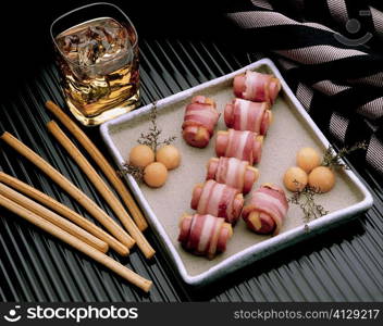 High angle view of bacon on a tray