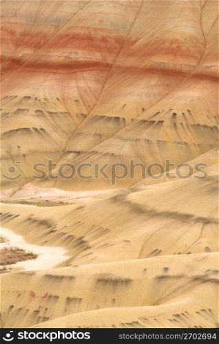 High angle view of barren valley and hills in desert area