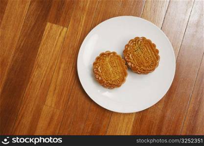 High angle view of biscuits in a plate