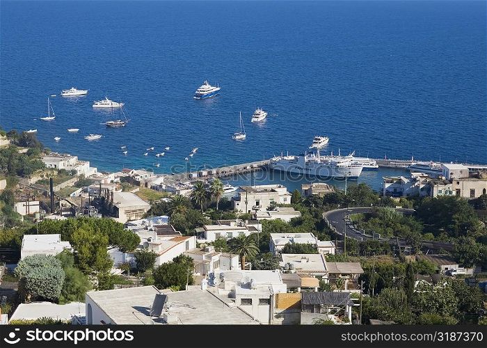 High angle view of boats at the harbor, Marina Grande, Capri, Campania, Italy
