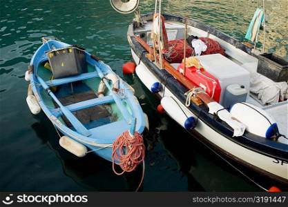 High angle view of boats in the sea, Italian Riviera, Mar Ligure, Genoa, Liguria, Italy