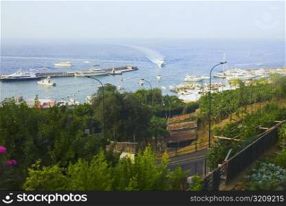 High angle view of boats in the sea, Marina Grande, Capri, Campania, Italy