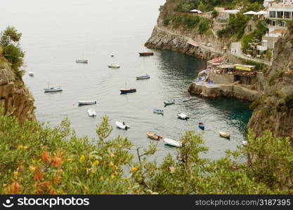 High angle view of boats in the sea, Praiano, Amalfi Coast, Salerno, Campania, Italy