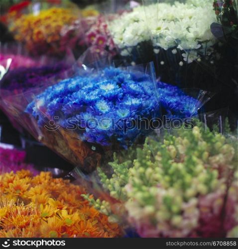 High angle view of bouquets in a flower shop