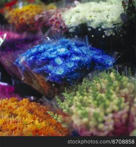High angle view of bouquets in a flower shop