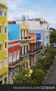 High angle view of buildings along a road, Old San Juan, San Juan, Puerto Rico