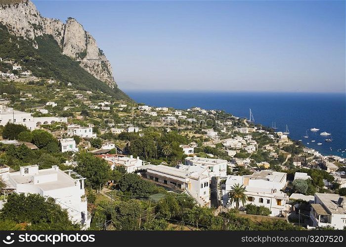 High angle view of buildings at the waterfront, Capri, Campania, Italy