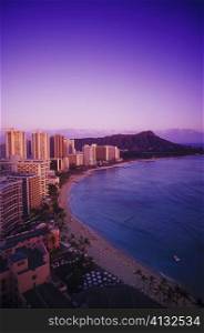 High angle view of buildings at the waterfront, Hawaii, USA
