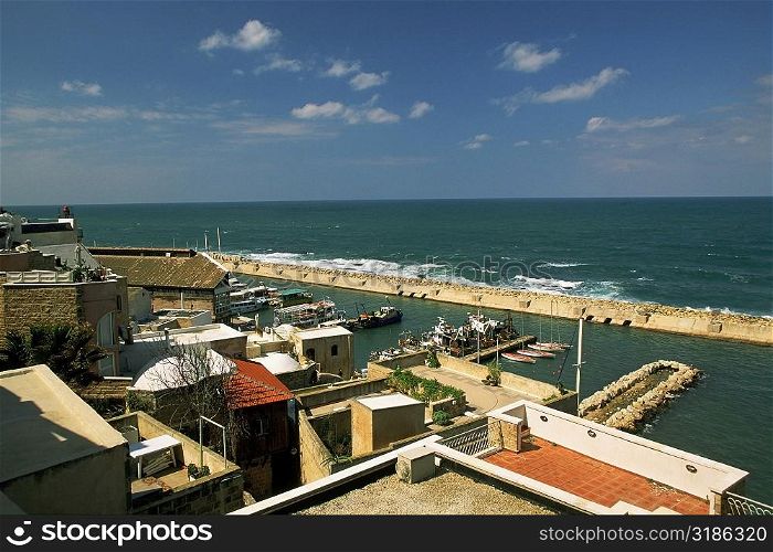 High angle view of buildings at the waterfront, Jeff, Tel Aviv, Israel