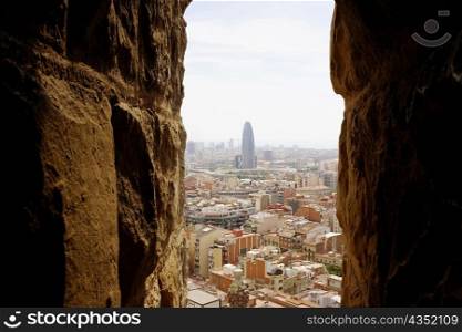 High angle view of buildings in a city, Barcelona, Spain