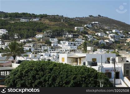 High angle view of buildings in a city, Patmos, Dodecanese Islands, Greece