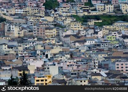 High angle view of buildings in a city, Quito, Ecuador