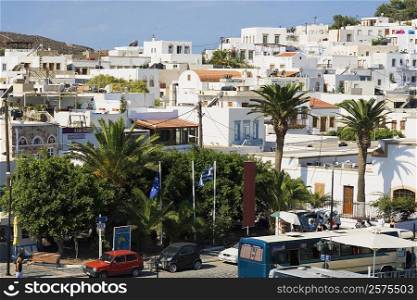 High angle view of buildings in a city, Skala, Patmos, Dodecanese Islands, Greece