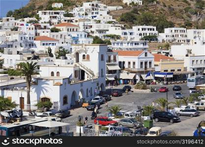 High angle view of buildings in a city, Skala, Patmos, Dodecanese Islands, Greece