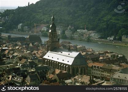 High angle view of buildings in a town, Heidelberg, Germany