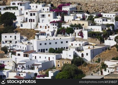 High angle view of buildings in a town, Lindos, Rhodes, Dodecanese Islands, Greece