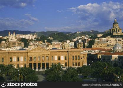 High angle view of buildings in a town, Messina, Sicily, Italy