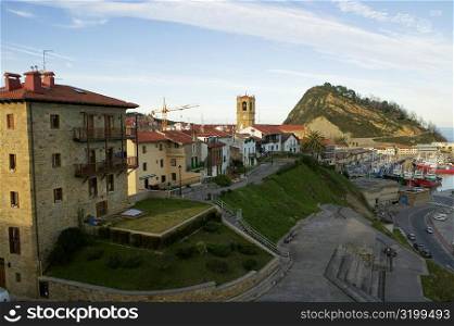High angle view of buildings on the waterfront, Spain