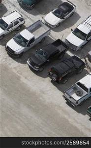 High angle view of cars parked on the roadside