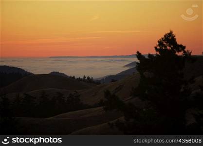 High angle view of clouds around a hill, Mt. Tamalpais State Park, California, USA