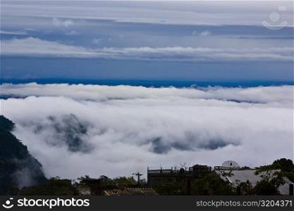 High angle view of clouds on a hill, Cuetzalan, Puebla State, Mexico