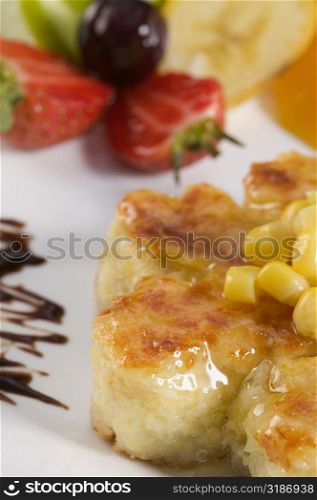 High angle view of corn cakes in a plate