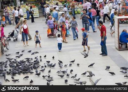 High angle view of crowd in a market, Istanbul, Turkey