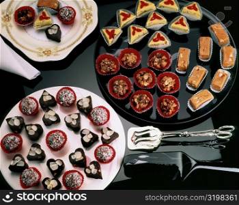 High angle view of dulces on plates