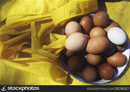 High angle view of eggs in a bowl