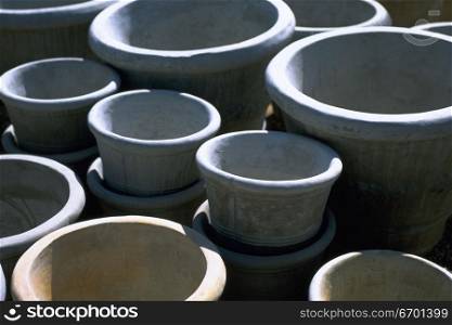 High angle view of empty flower pots