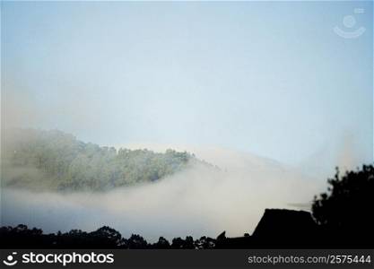 High angle view of fog on a hill range