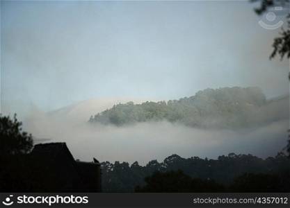 High angle view of fog on a hill range