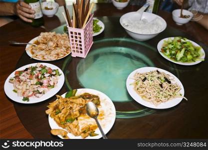 High angle view of food served on a table, Beijing, China