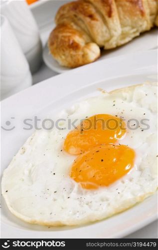High angle view of fried eggs in a plate