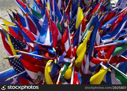 High angle view of Latin American flags