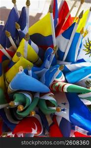 High angle view of Latin American flags