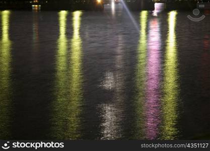 High angle view of lights reflecting in the water, Boston, Massachusetts, USA