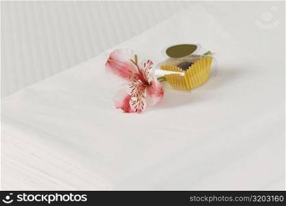 High angle view of linen sheets on the bed