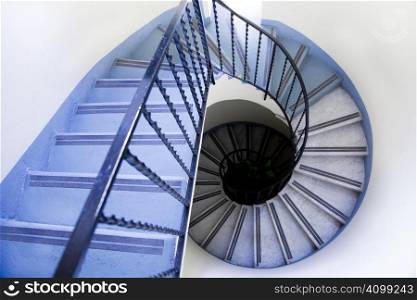 high angle view of old spiral staircase