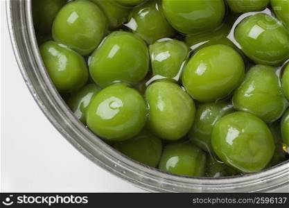 High angle view of olive fruits in a bowl