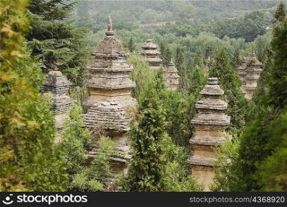 High angle view of pagodas in a forest, Pagoda Forest, Shaolin Monastery, Henan Province, China