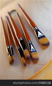 High angle view of paintbrushes