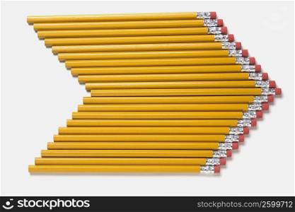 High angle view of pencils in a row