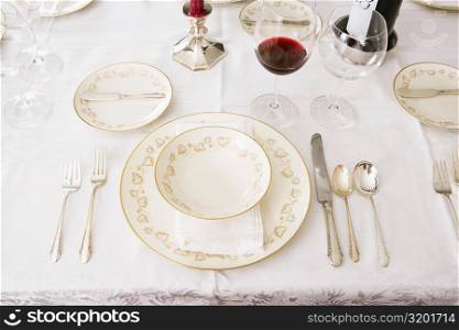High angle view of place setting for a dinner party