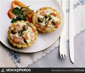 High angle view of quiche jamon on a plate